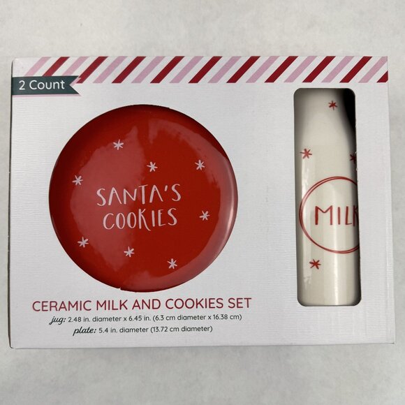 Santa's Cookies and Milk Ceramic Set Christmas Plate and Jug Holiday Treats NEW - Picture 2 of 16